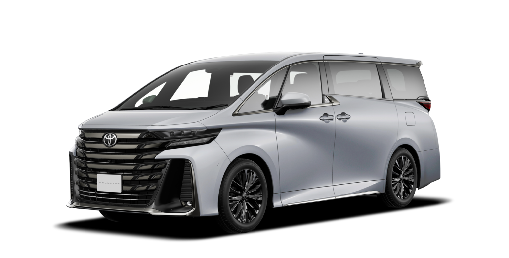 White Toyota Vellfire front view in studio lighting